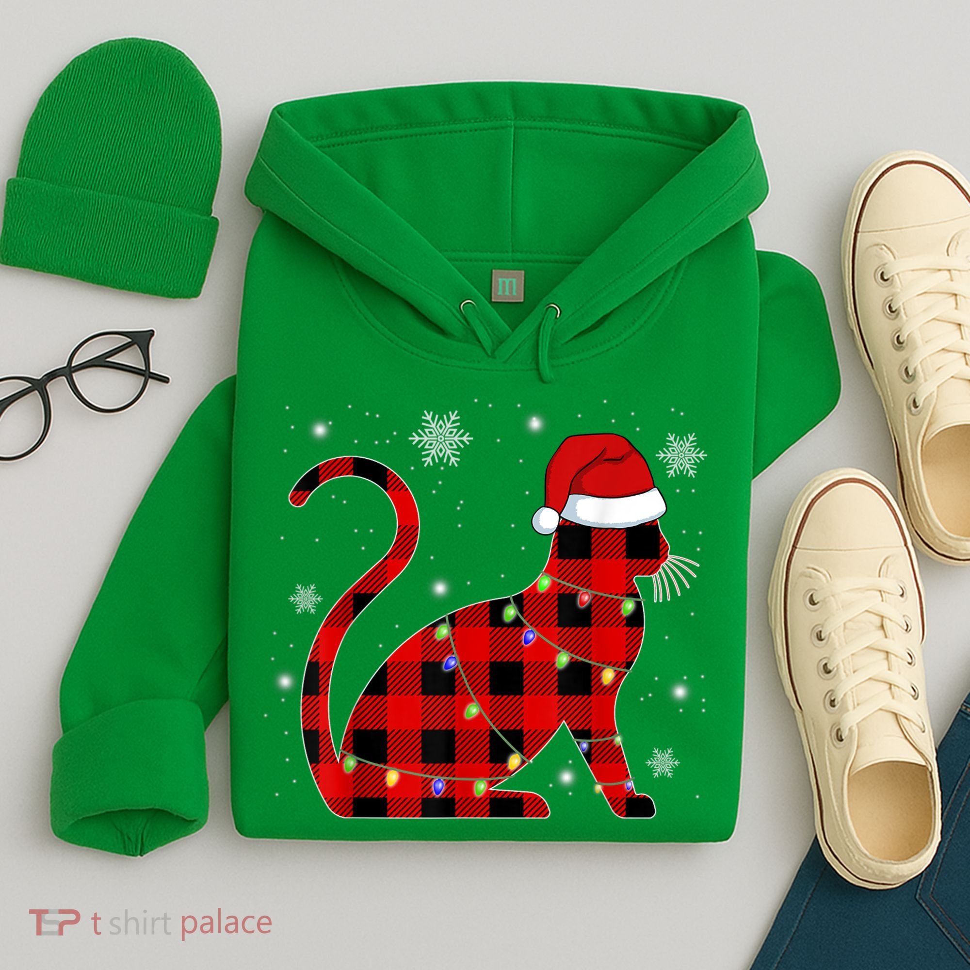 Cat Lover Plaid Holiday Festive Hoodie