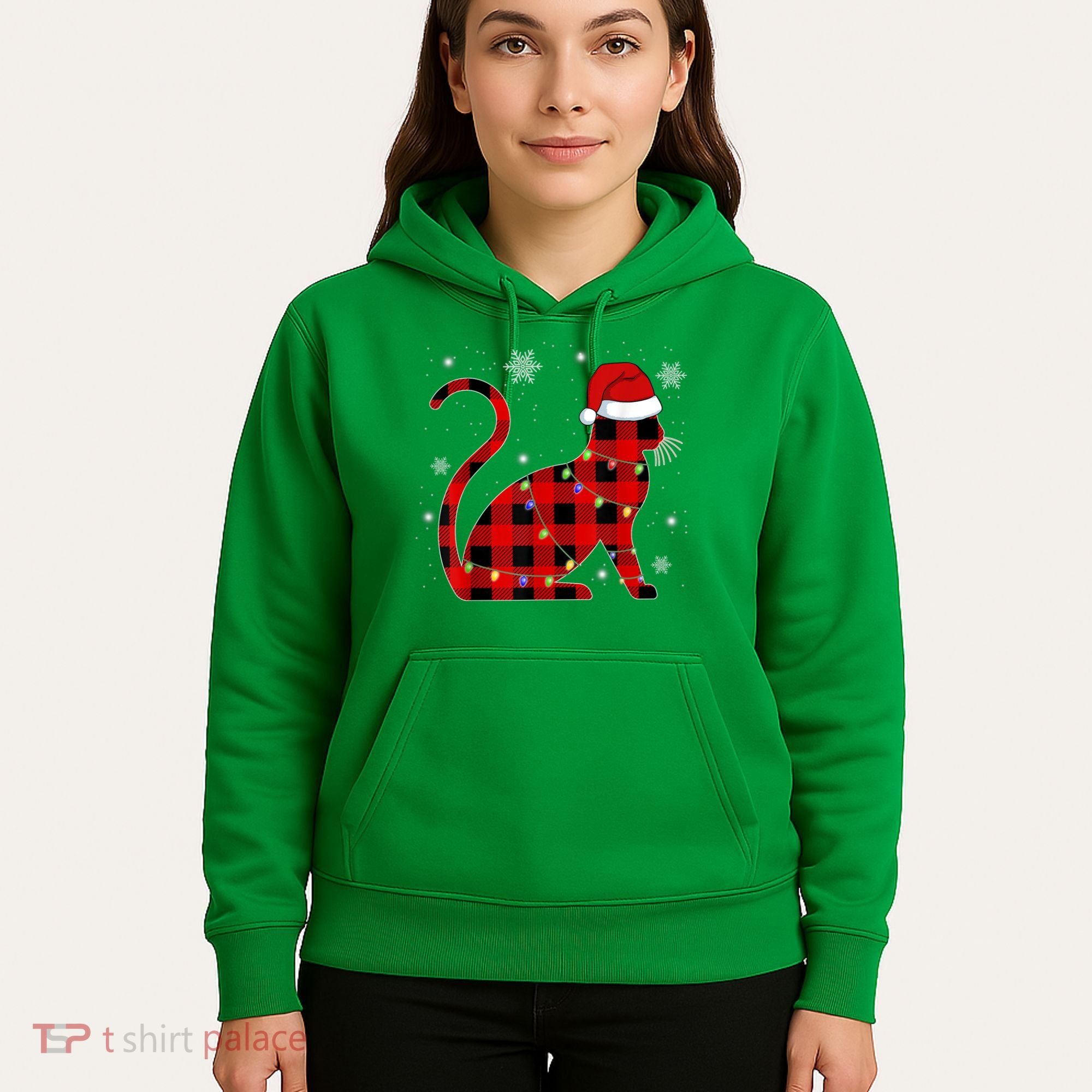 Cat Lover Plaid Holiday Festive Hoodie