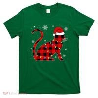 Cat Lover Plaid Holiday Festive T-Shirt thumb 0