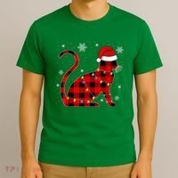 Cat Lover Plaid Holiday Festive T-Shirt thumb 3