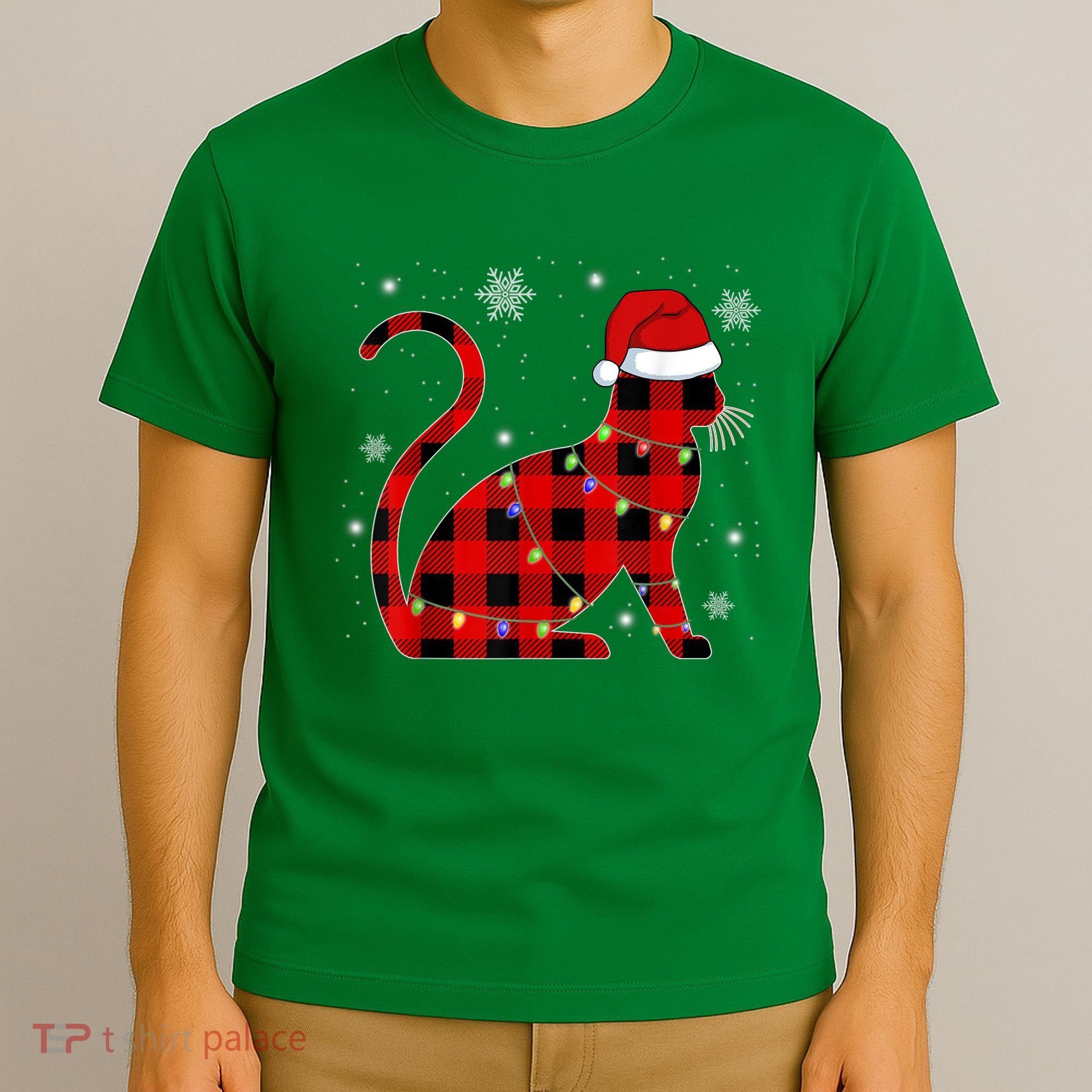 Cat Lover Plaid Holiday Festive T-Shirt