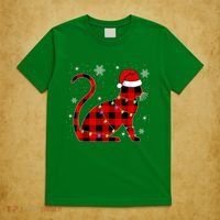 Cat Lover Plaid Holiday Festive T-Shirt thumb 5