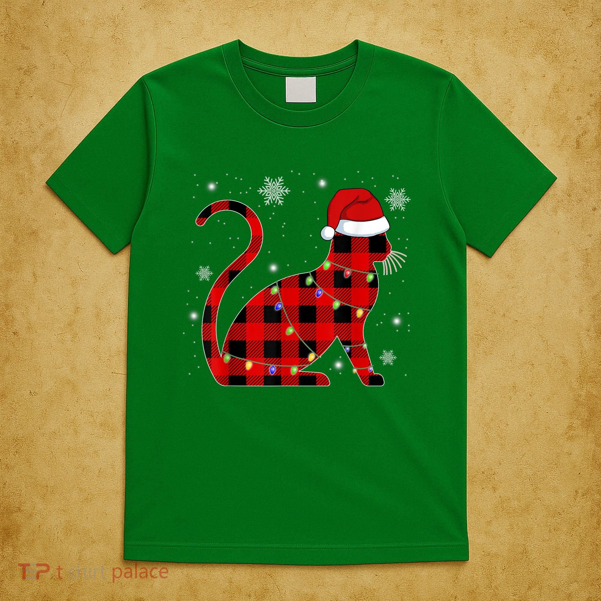 Cat Lover Plaid Holiday Festive T-Shirt