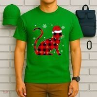 Cat Lover Plaid Holiday Festive T-Shirt thumb 6