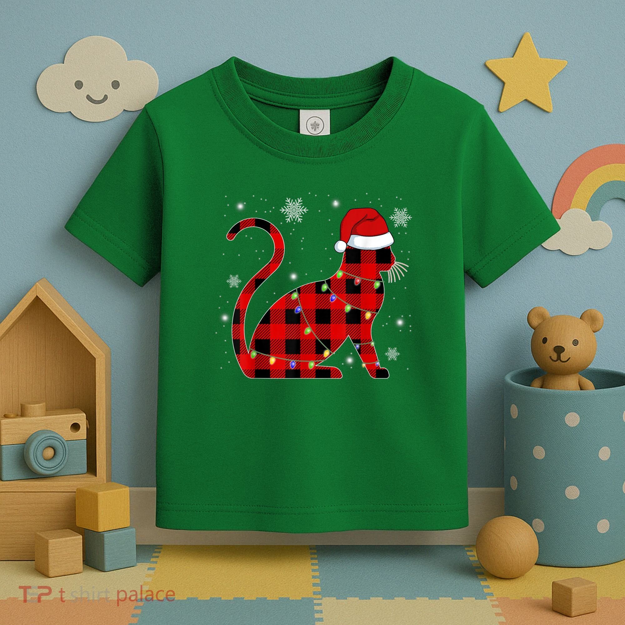 Cat Lover Plaid Holiday Festive Toddler T-Shirt
