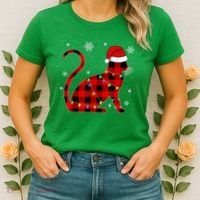 Cat Lover Plaid Holiday Festive Women's T-Shirt thumb 2