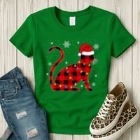 Cat Lover Plaid Holiday Festive Women's T-Shirt thumb 3