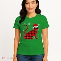 Cat Lover Plaid Holiday Festive Women's T-Shirt thumb 4