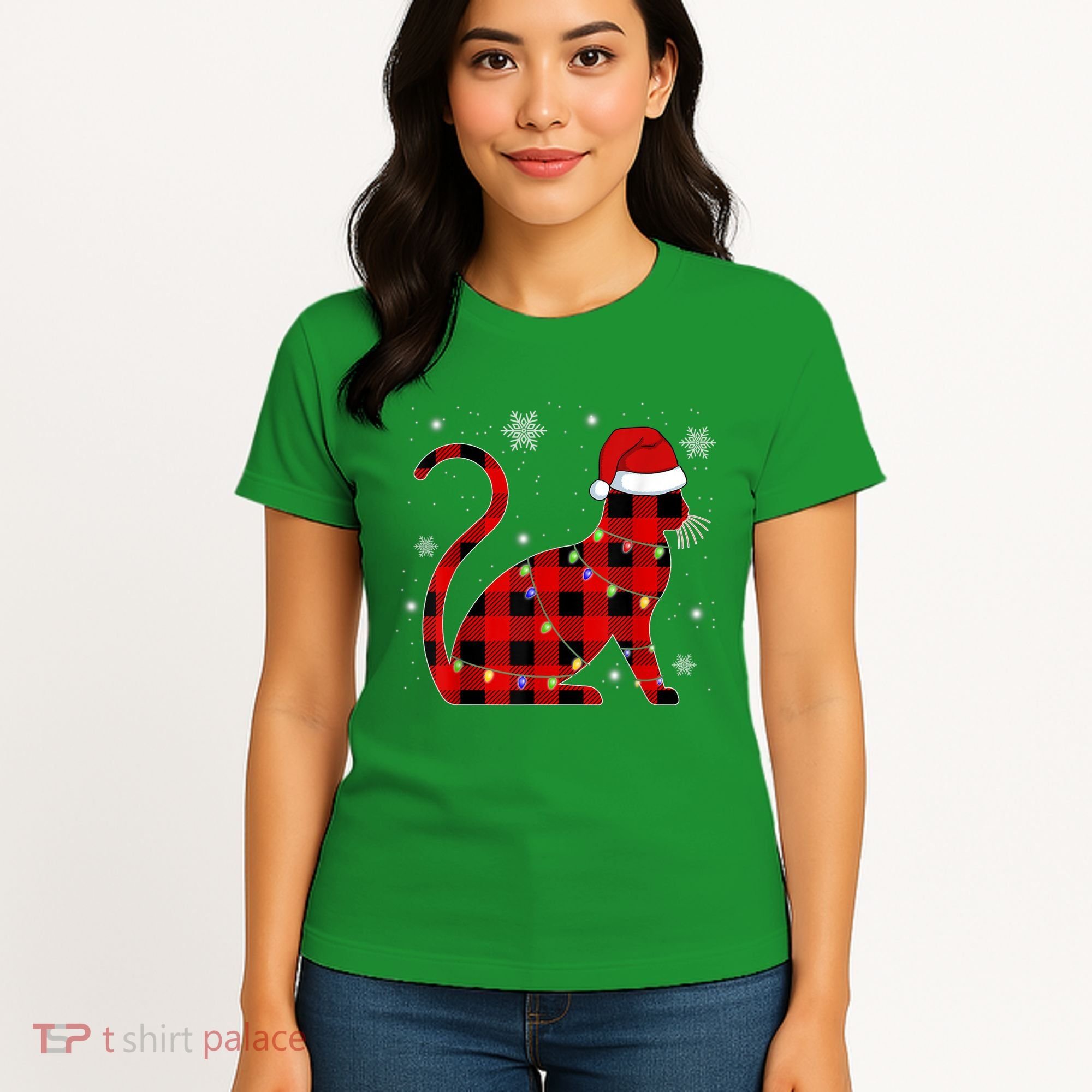 Cat Lover Plaid Holiday Festive Women's T-Shirt