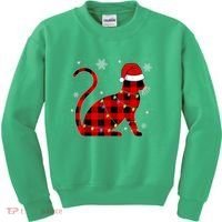 Cat Lover Plaid Holiday Festive Kids Sweatshirt thumb 0