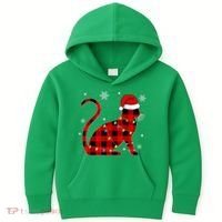 Cat Lover Plaid Holiday Festive Kids Hoodie thumb 0