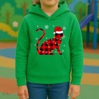 Cat Lover Plaid Holiday Festive Kids Hoodie thumb 3