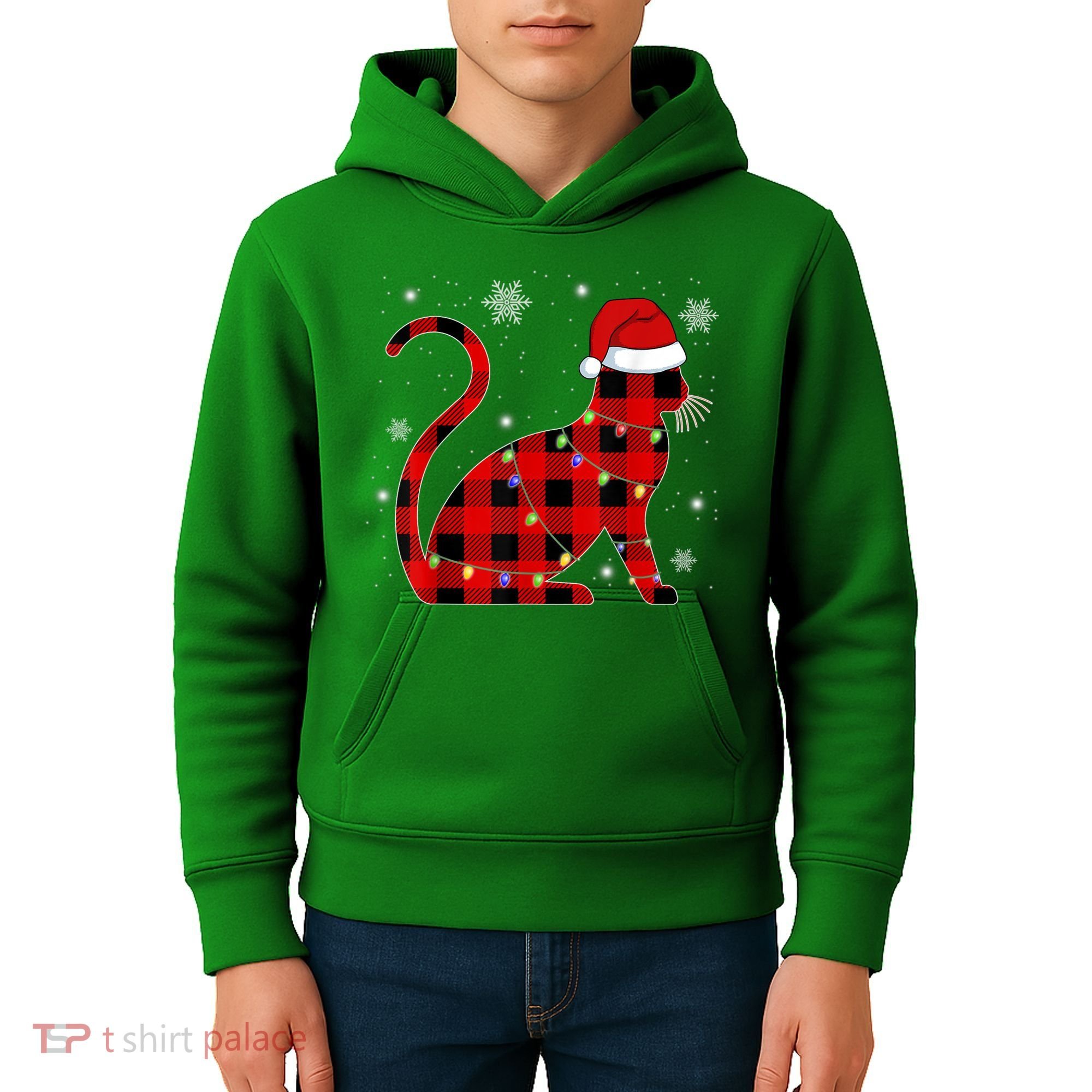 Cat Lover Plaid Holiday Festive Kids Hoodie