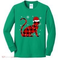 Cat Lover Plaid Holiday Festive Kids Long Sleeve Shirt thumb 0
