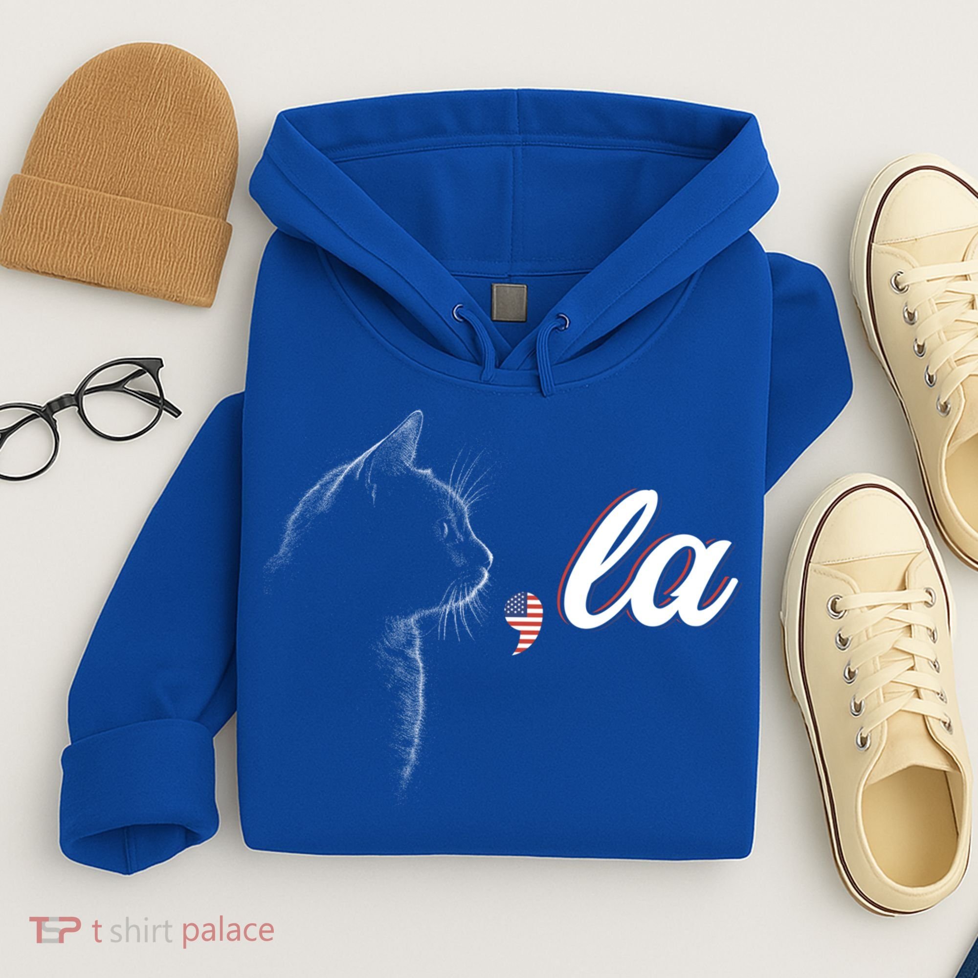 Comma La Patriot Cat Lover For Harris Walz 2024 Cool Gift Hoodie