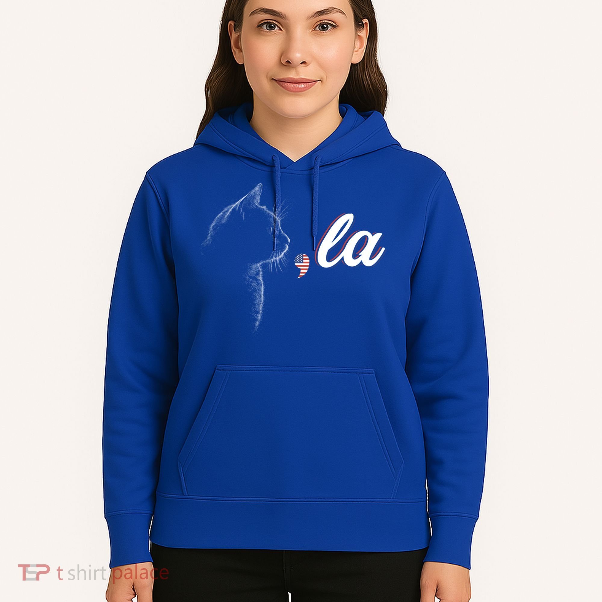 Comma La Patriot Cat Lover For Harris Walz 2024 Cool Gift Hoodie