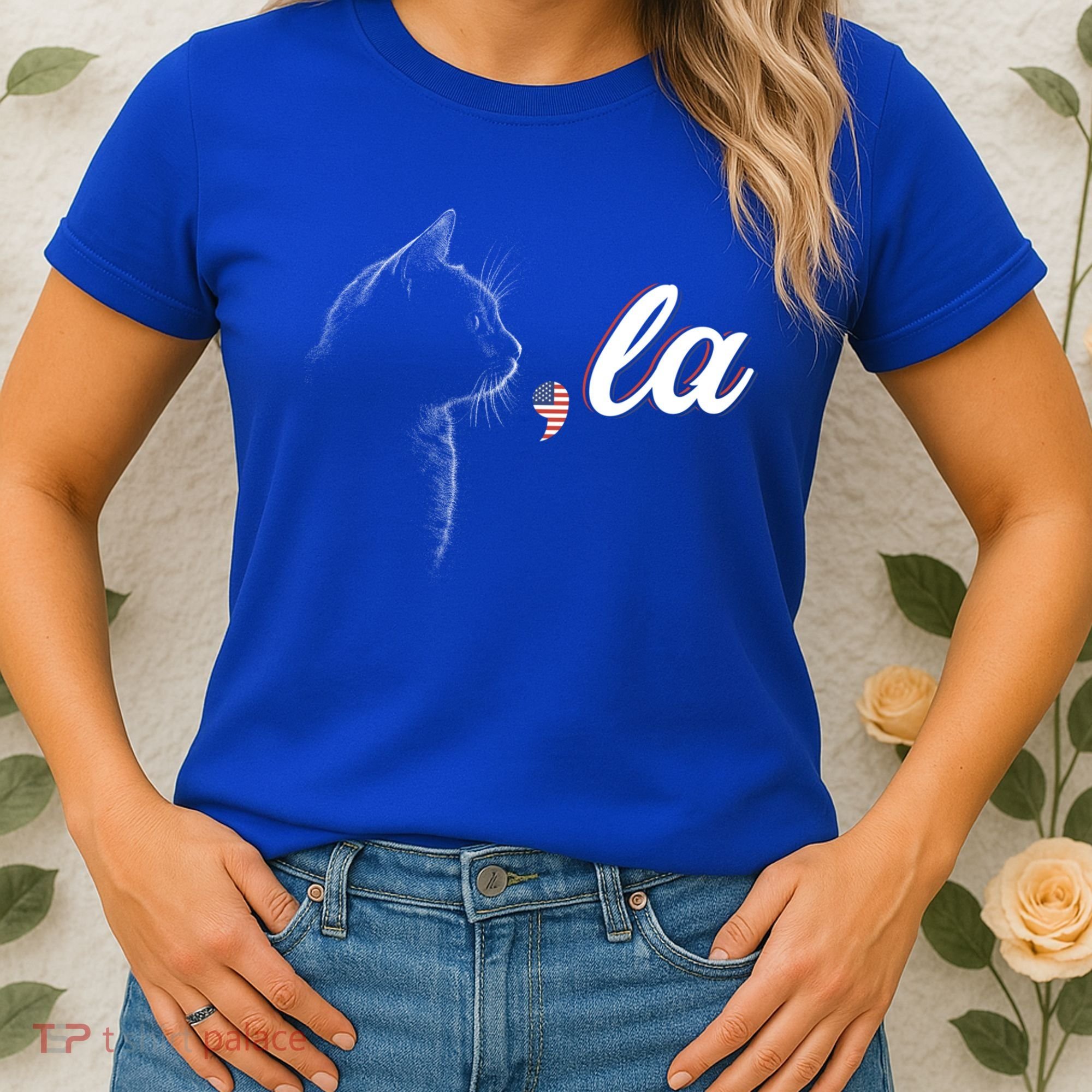 Comma La Patriot Cat Lover For Harris Walz 2024 Cool Gift Women's T-Shirt