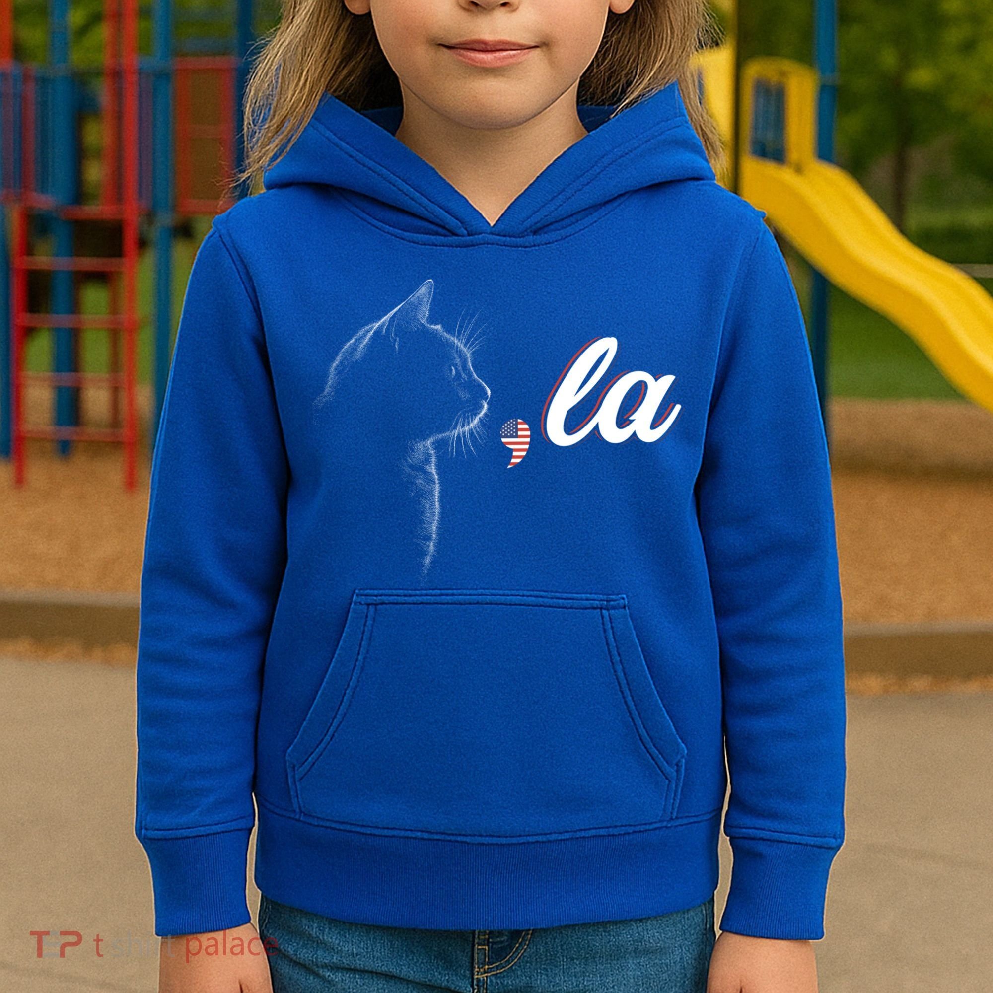 Comma La Patriot Cat Lover For Harris Walz 2024 Cool Gift Kids Hoodie