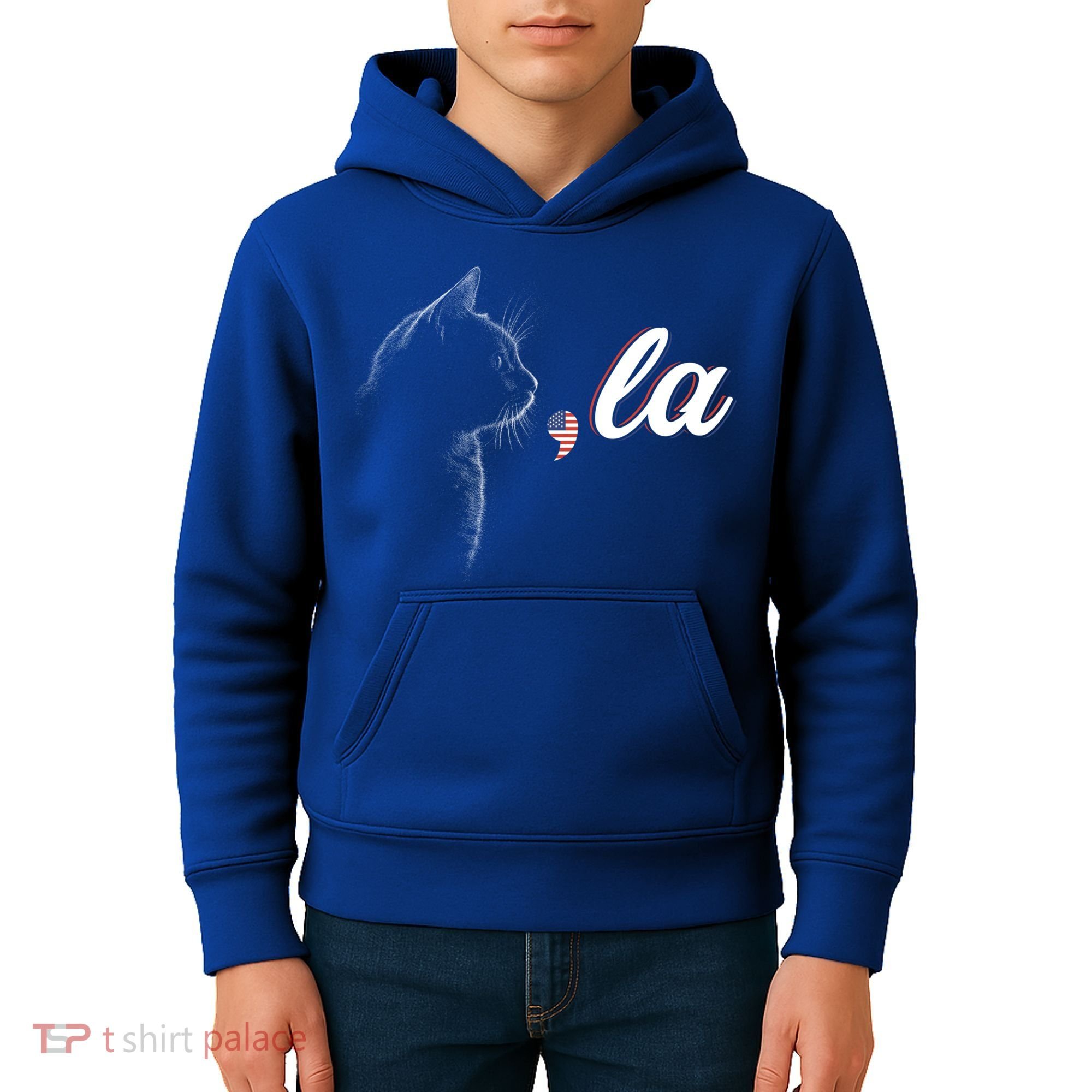 Comma La Patriot Cat Lover For Harris Walz 2024 Cool Gift Kids Hoodie