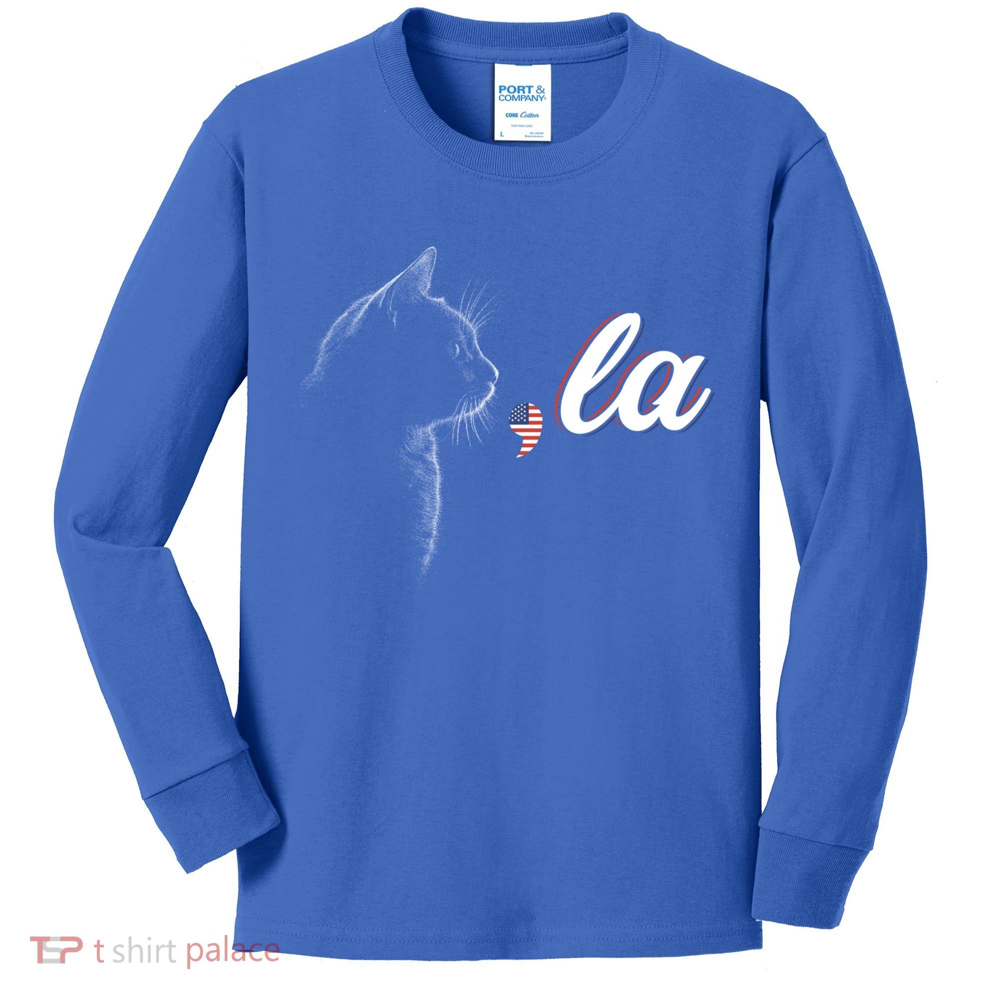 Comma La Patriot Cat Lover For Harris Walz 2024 Cool Gift Kids Long Sleeve Shirt