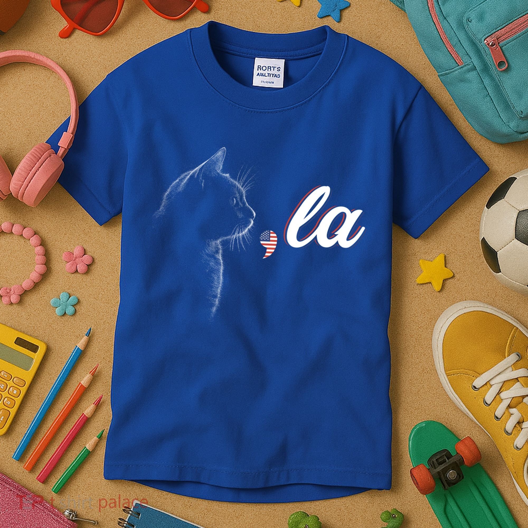 Comma La Patriot Cat Lover For Harris Walz 2024 Cool Gift Kids T-Shirt