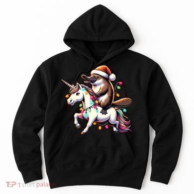 Christmas Lights Platypus Riding Unicorn Hoodie