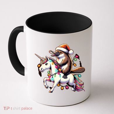 Christmas Lights Platypus Riding Unicorn Coffee Mug