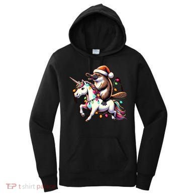 Christmas Lights Platypus Riding Unicorn Women's Hoodie