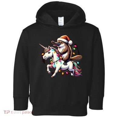 Christmas Lights Platypus Riding Unicorn Toddler Hoodie