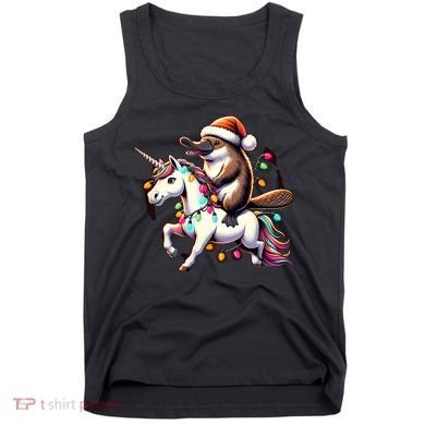 Christmas Lights Platypus Riding Unicorn Tank Top