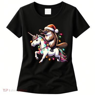 Christmas Lights Platypus Riding Unicorn Women's T-Shirt