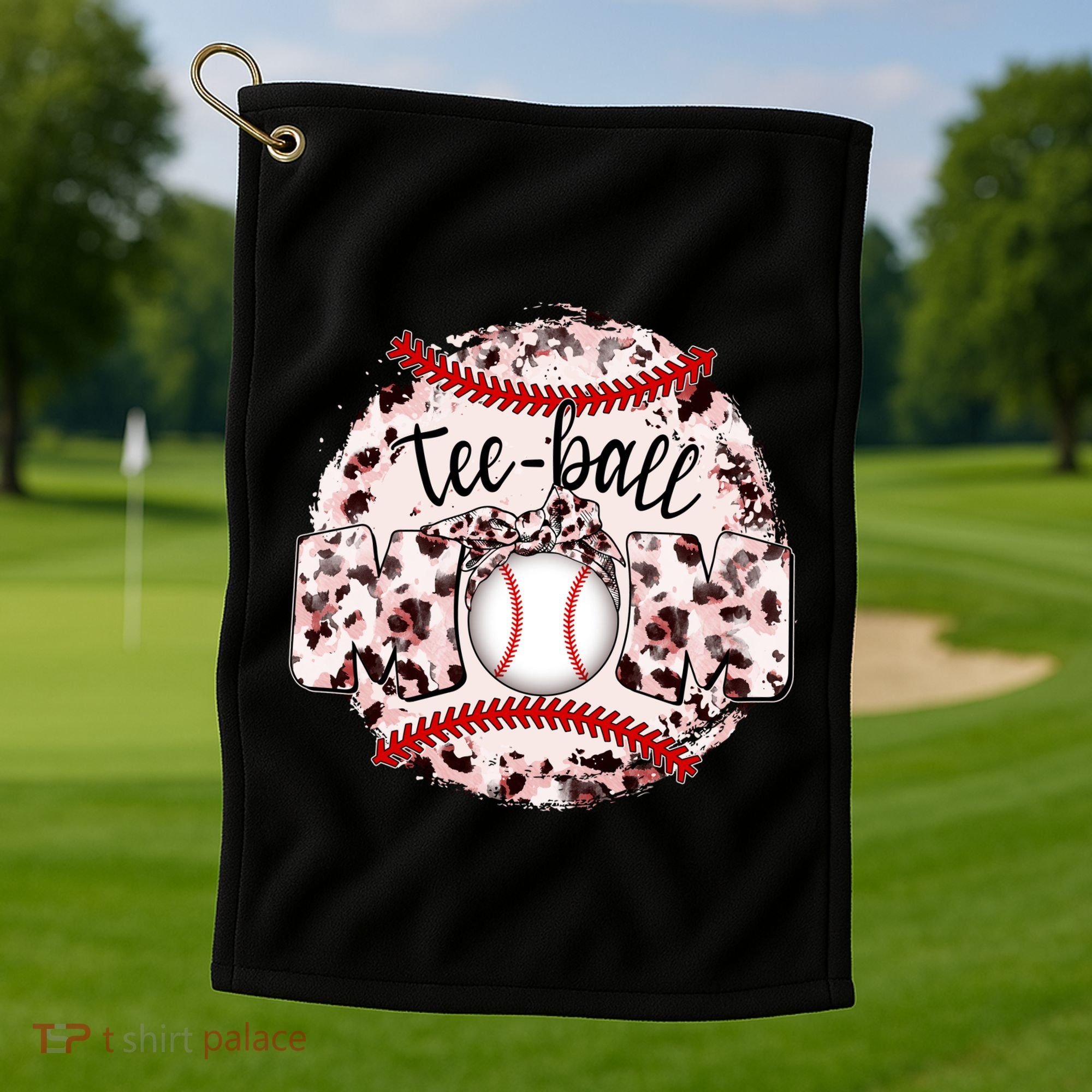 Cute Leopard Print Tee Ball Mom Golf Towel