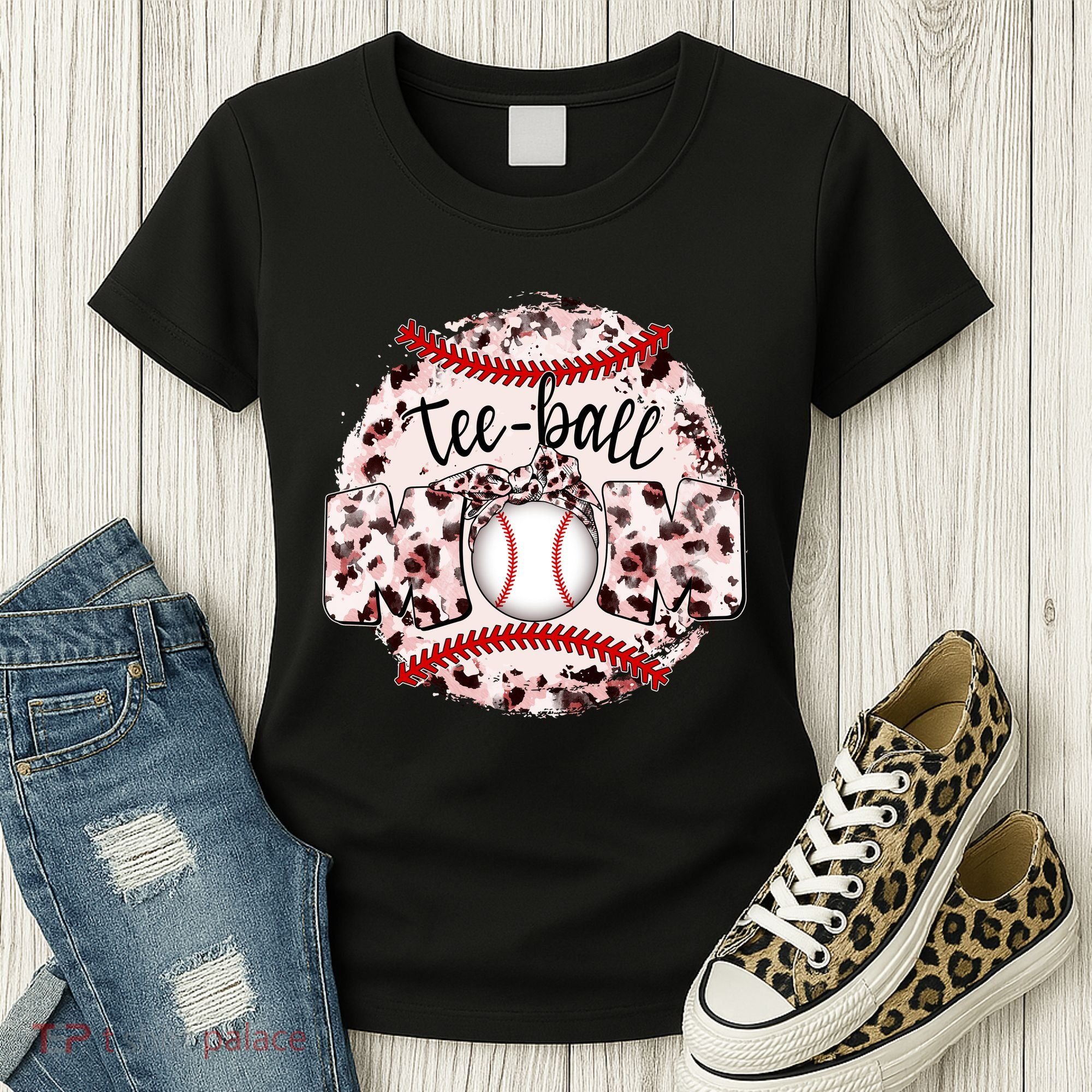 Cute Leopard Print Tee Ball Mom Women's T-Shirt