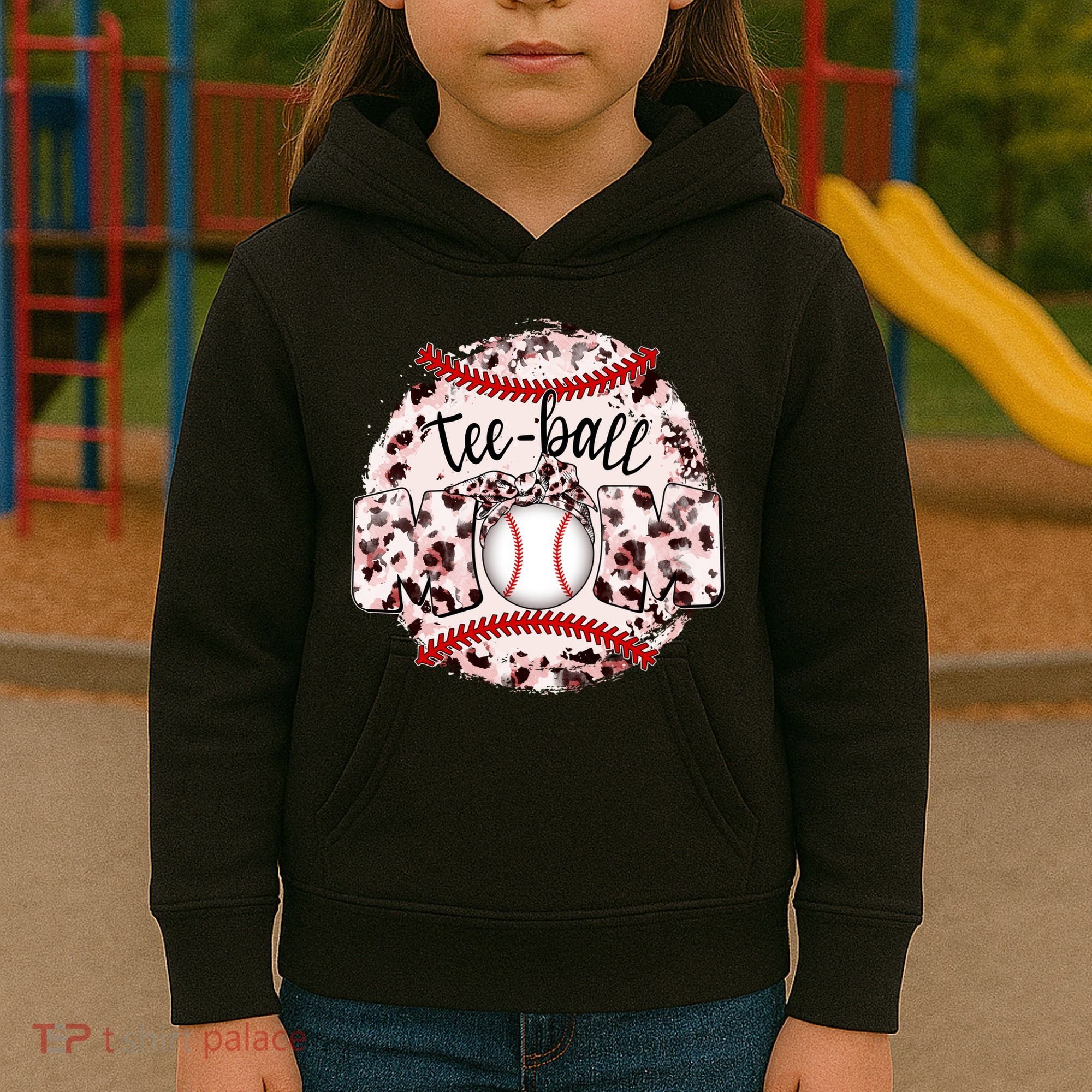 Cute Leopard Print Tee Ball Mom Kids Hoodie