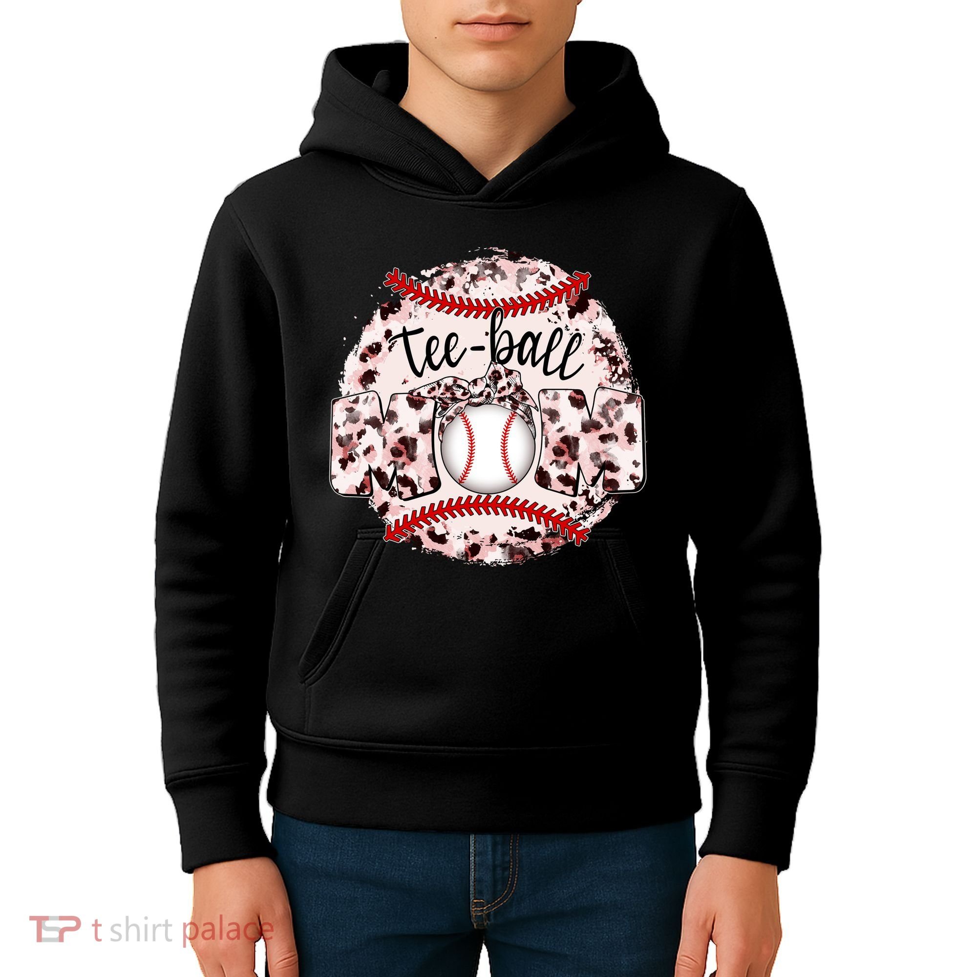 Cute Leopard Print Tee Ball Mom Kids Hoodie