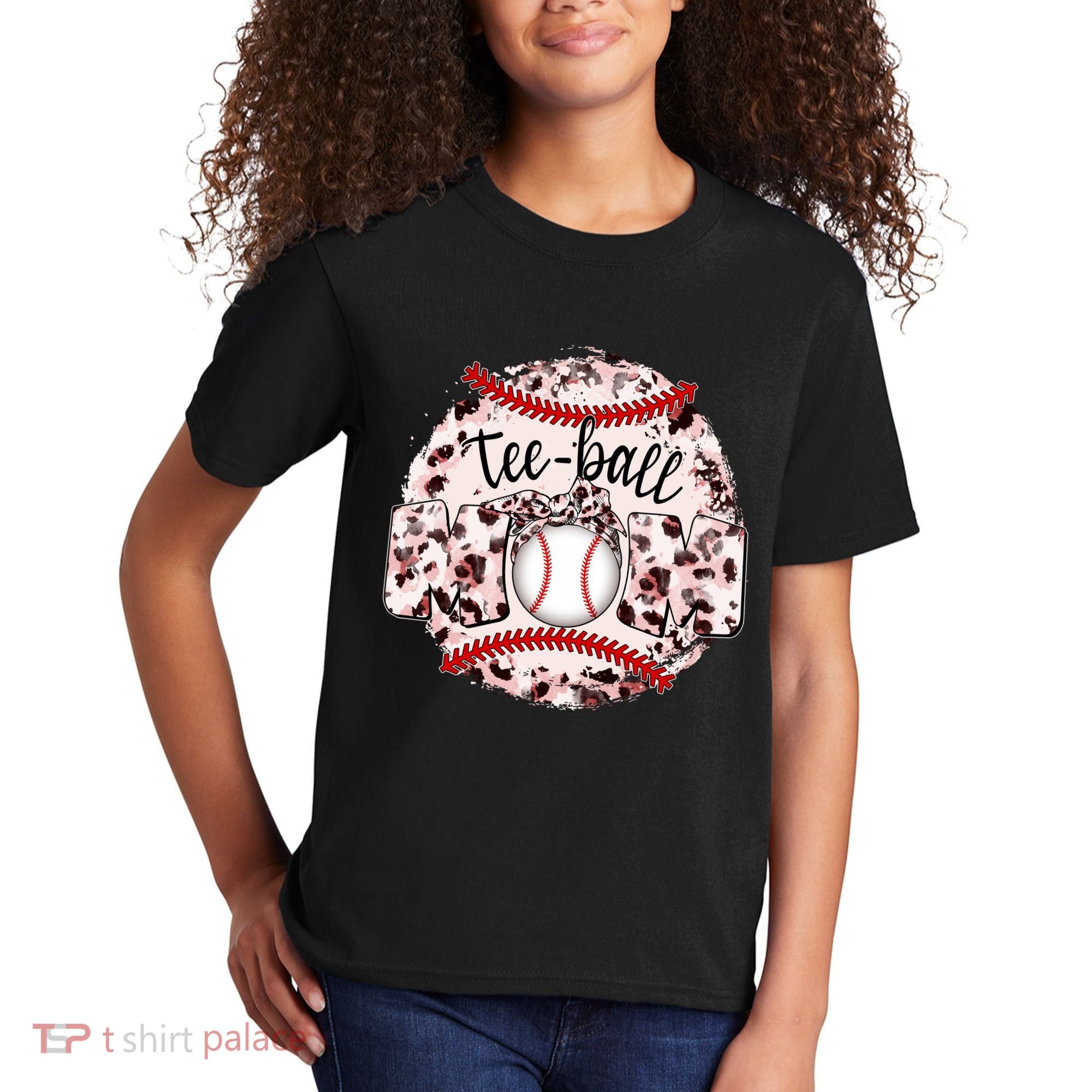Cute Leopard Print Tee Ball Mom Kids T-Shirt