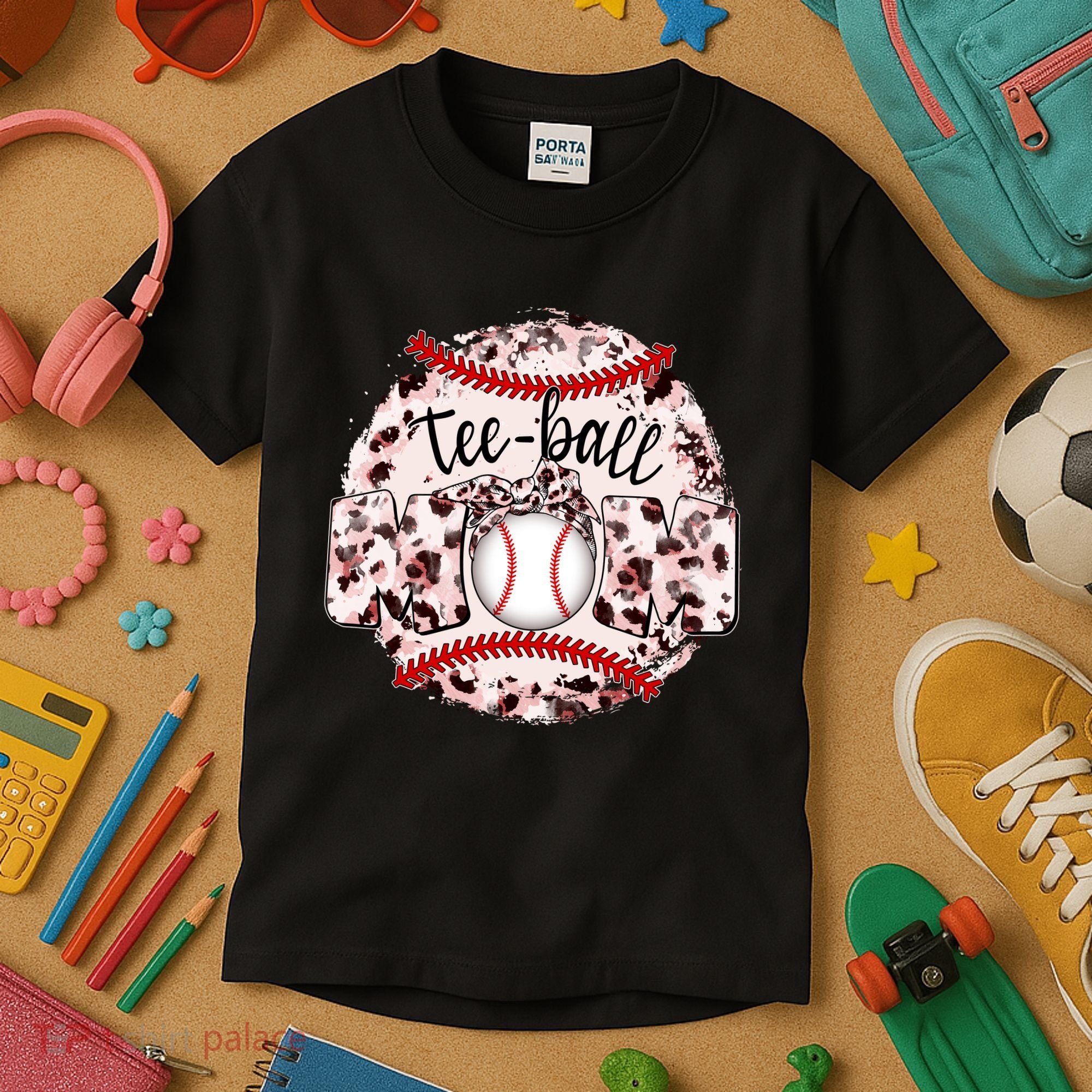 Cute Leopard Print Tee Ball Mom Kids T-Shirt