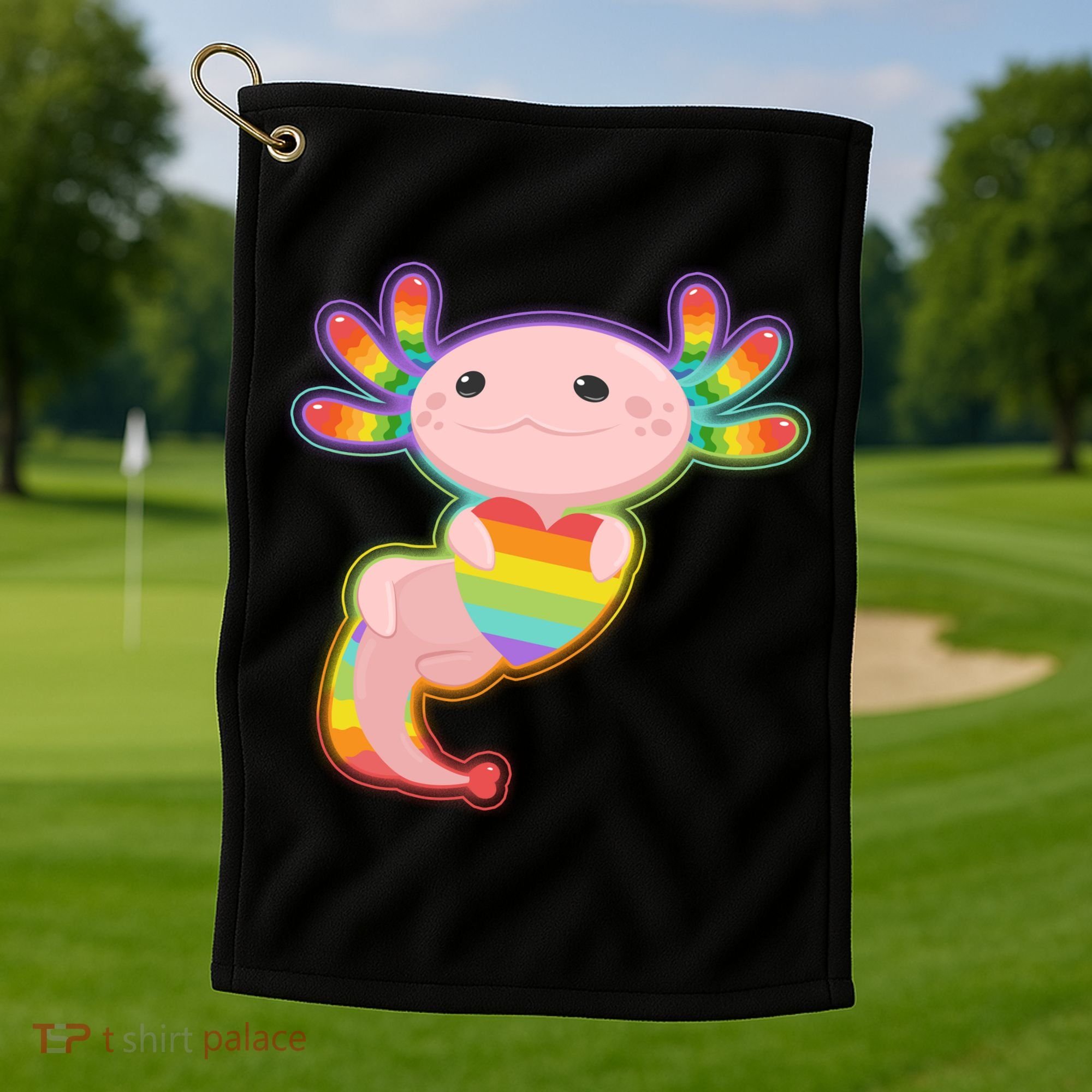 Cute LGBT Pride Axolotl Golf Towel