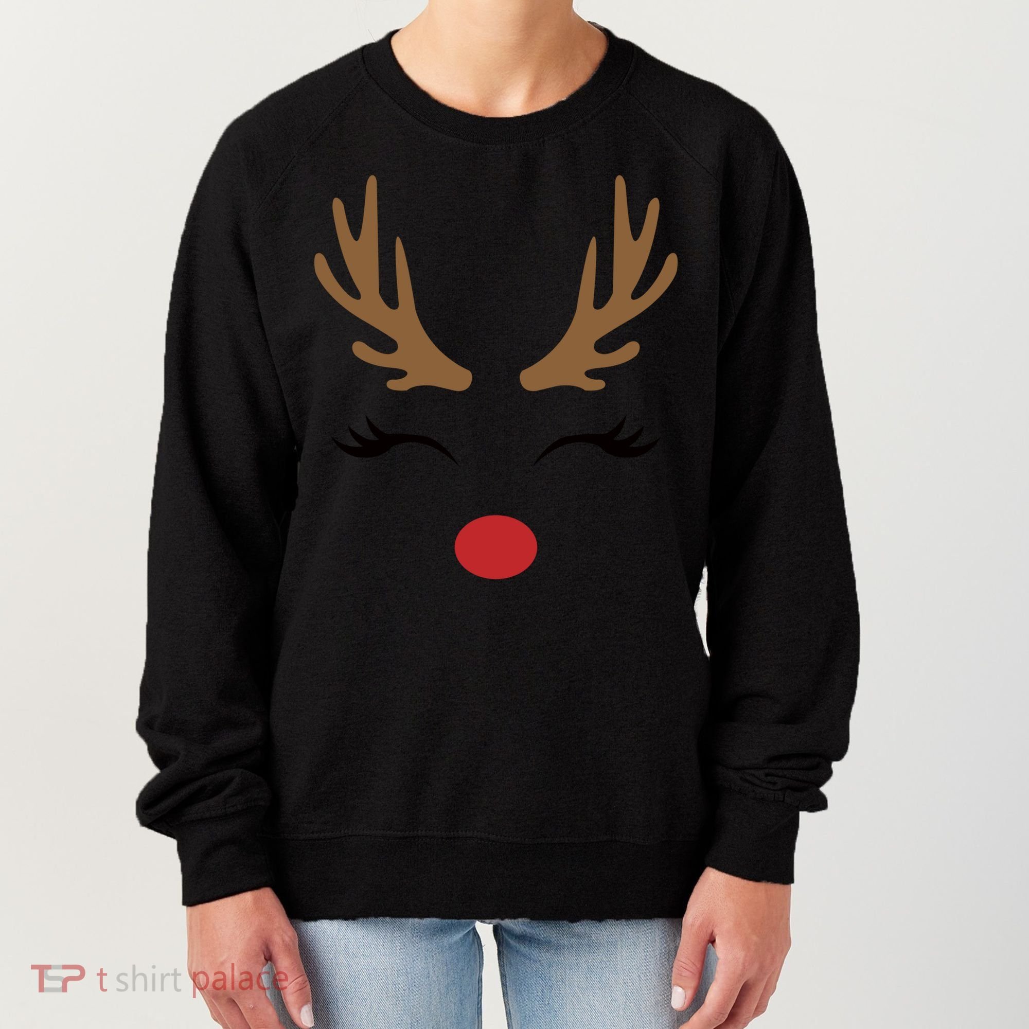 Cute Lady Reindeer Face With Eyelashes And Antlers Gift Novelty Gift Women's Sweatshirt