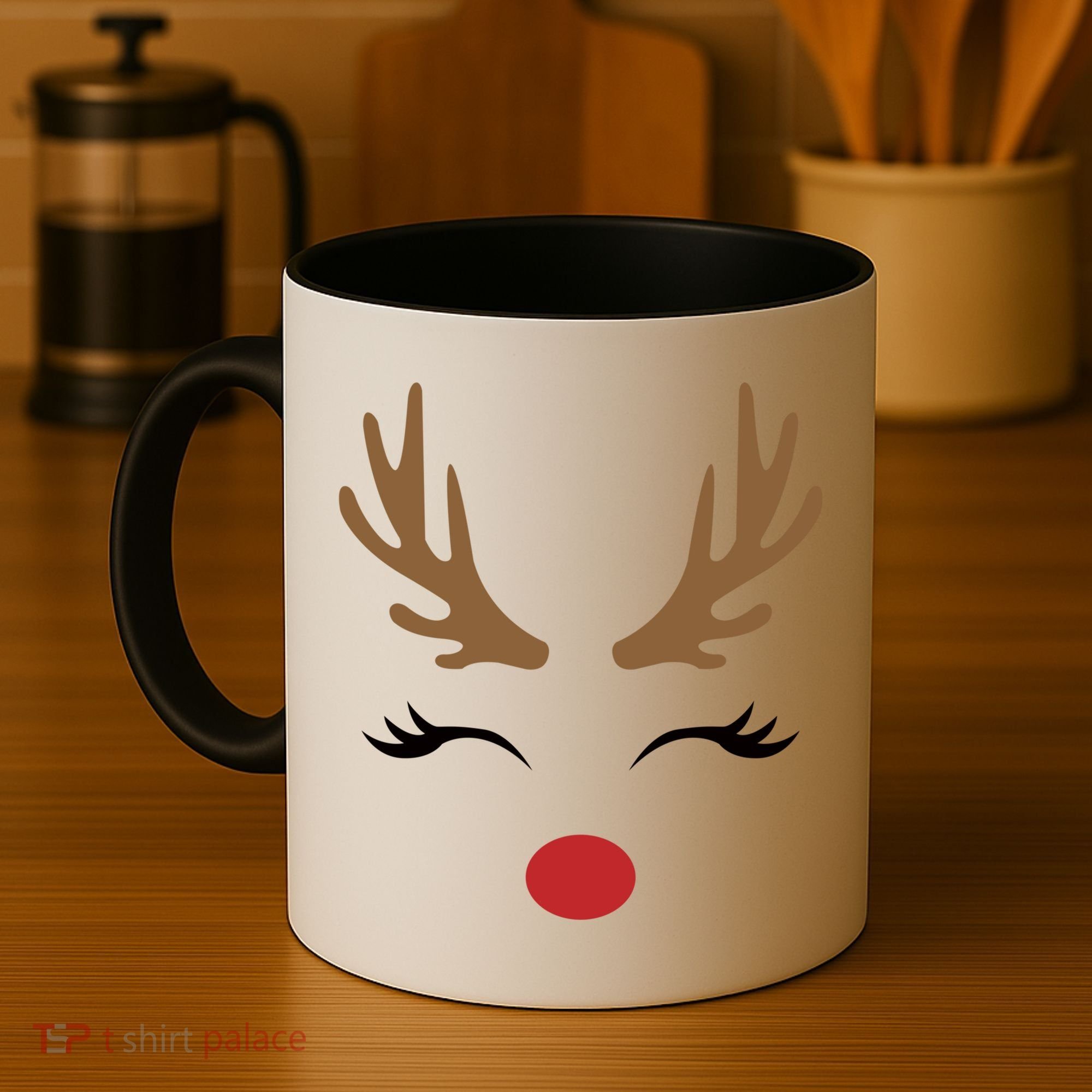 Cute Lady Reindeer Face With Eyelashes And Antlers Gift Novelty Gift Coffee Mug