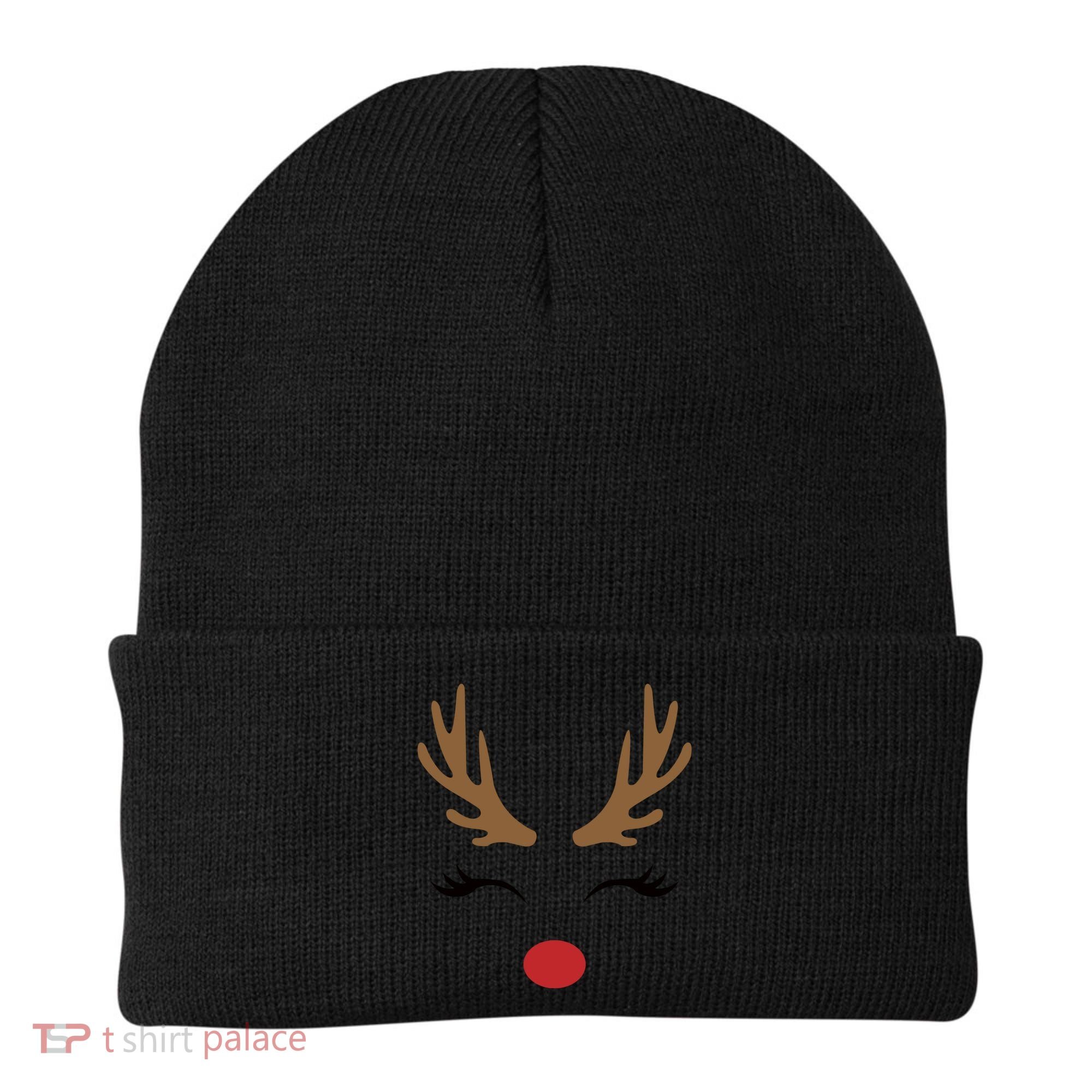 Cute Lady Reindeer Face With Eyelashes And Antlers Gift Novelty Gift Beanie