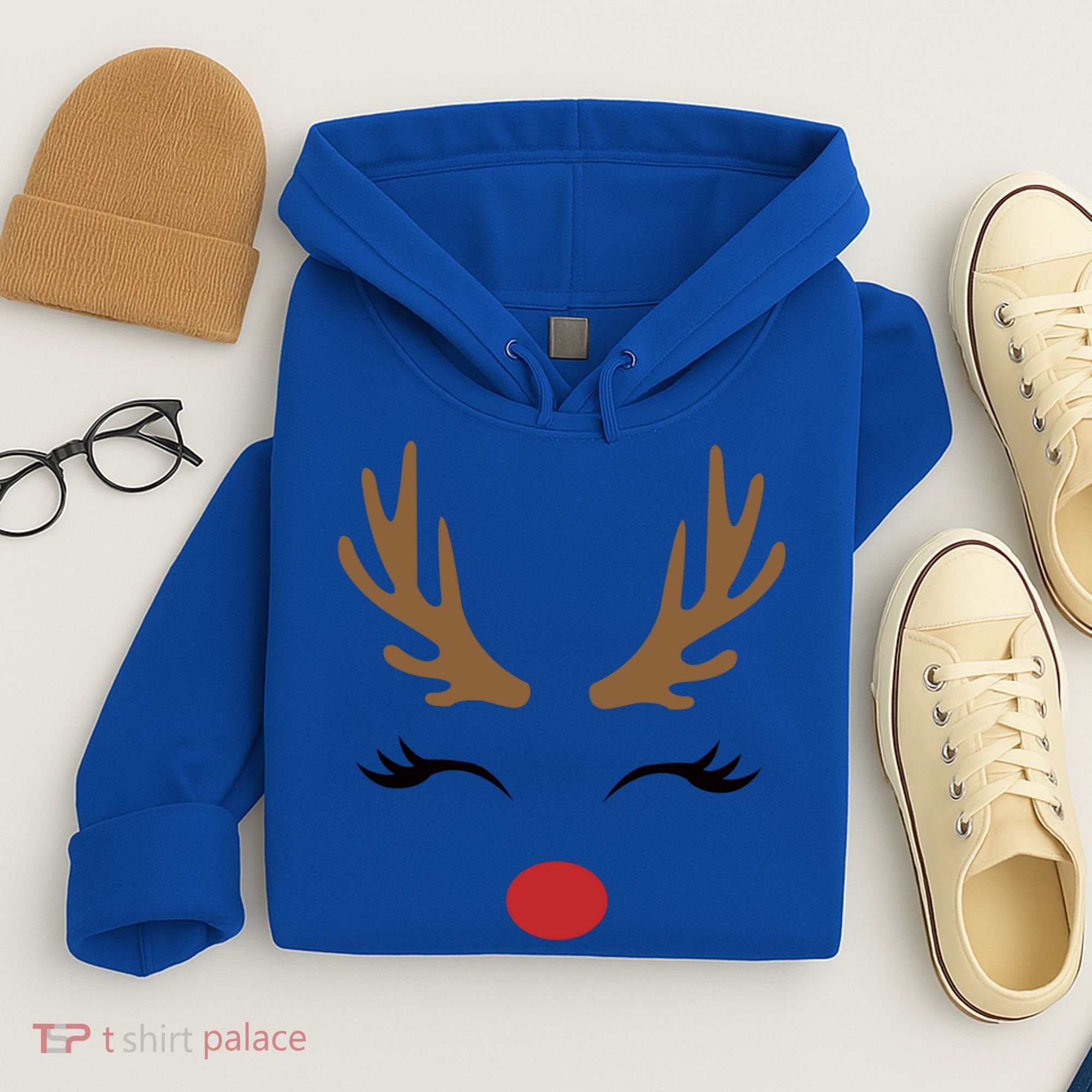 Cute Lady Reindeer Face With Eyelashes And Antlers Gift Novelty Gift Hoodie