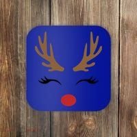 Cute Lady Reindeer Face With Eyelashes And Antlers Gift Novelty Gift Coaster thumb 0
