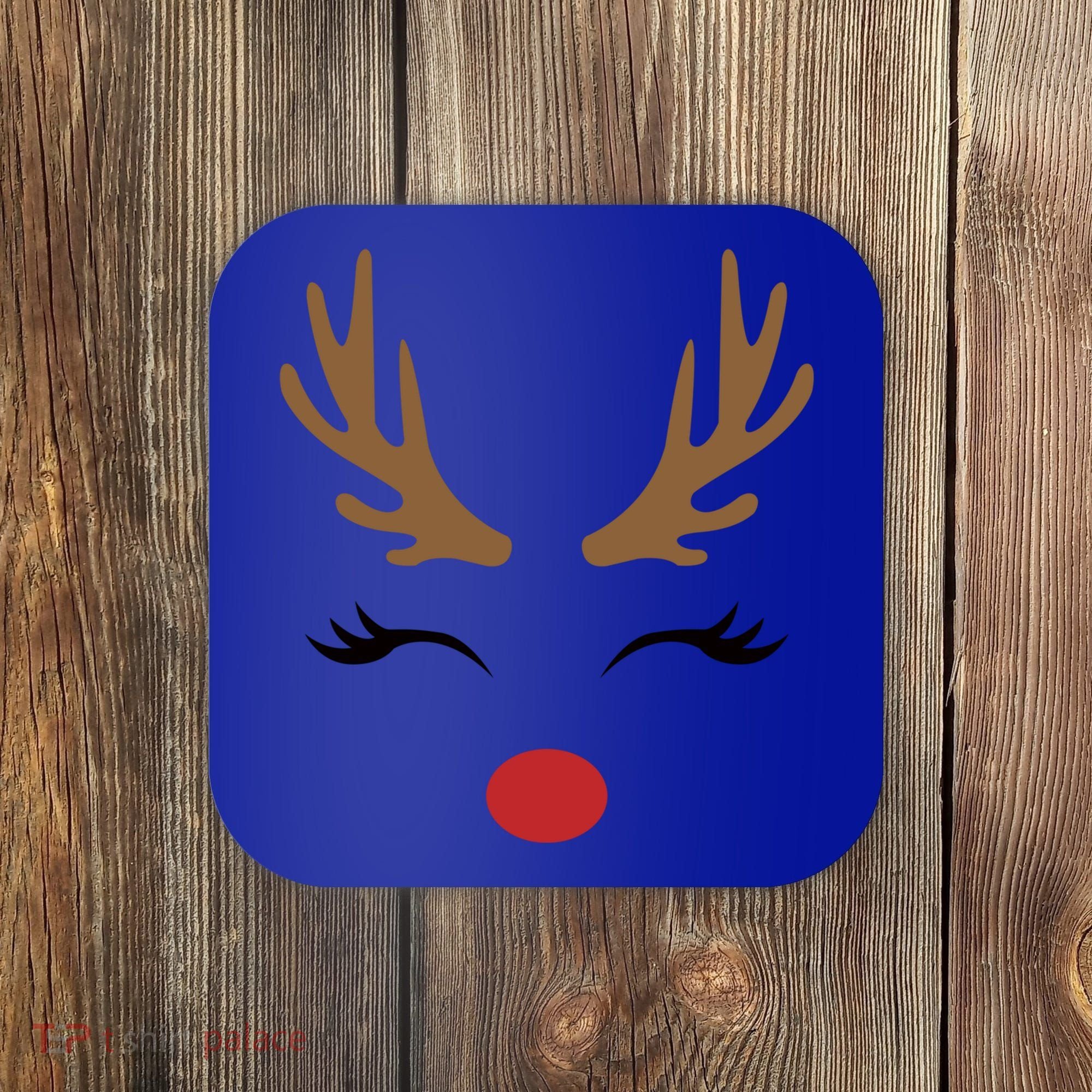 Cute Lady Reindeer Face With Eyelashes And Antlers Gift Novelty Gift Coaster