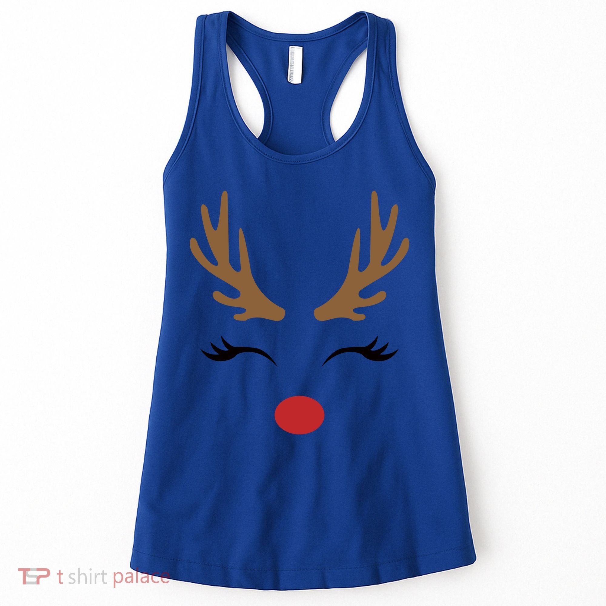 Cute Lady Reindeer Face With Eyelashes And Antlers Gift Novelty Gift Women's Tank Top