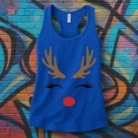 Cute Lady Reindeer Face With Eyelashes And Antlers Gift Novelty Gift Women's Tank Top thumb 3
