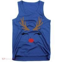 Cute Lady Reindeer Face With Eyelashes And Antlers Gift Novelty Gift Tank Top thumb 0