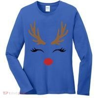 Cute Lady Reindeer Face With Eyelashes And Antlers Gift Novelty Gift Women's Long Sleeve Shirt thumb 0