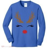 Cute Lady Reindeer Face With Eyelashes And Antlers Gift Novelty Gift Kids Long Sleeve Shirt thumb 0