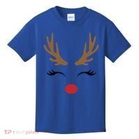 Cute Lady Reindeer Face With Eyelashes And Antlers Gift Novelty Gift Kids T-Shirt thumb 0
